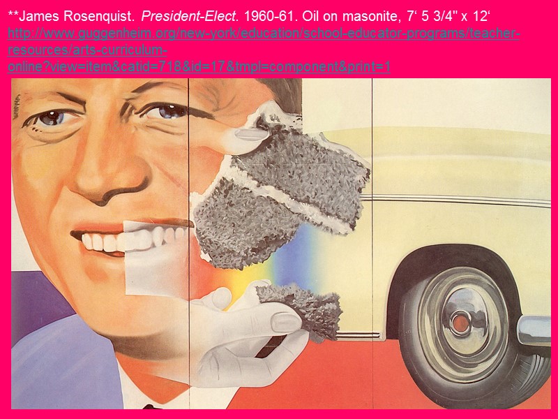 **James Rosenquist. President-Elect. 1960-61. Oil on masonite, 7‘ 5 3/4